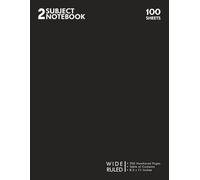 2 Subject Wireless Notebook Wide Ruled Black: 200 Numbered Pages with Table of Contents | 100 Double Sided Non-Perforated Sheets | 8.5 x 11 inches (21.6 x 27.9 cm) Page Size