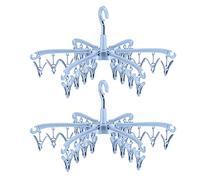 2 supports à chaussettes pliables à 24 clips, supports de séchage rotatifs, supports de séchage portables, cintres multifonctions, séchage intérieur et extérieur, supports en plastique bleu ciel