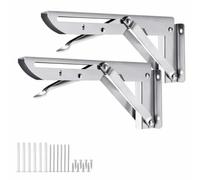 2 Supports d'Étagère Pliables, 25 cm, Charge 65 kg, Acier Inoxydable | Verrouillage à 90° et design pliable pour créer un support mural solide et gain de place pour étagères et plans de travail.