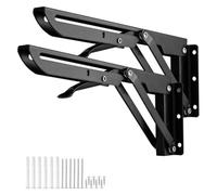 2 Supports d'Étagère Pliables, 30 cm, Charge 75 kg, Acier au Carbone Noir | Verrouillage à 90° et design pliable pour créer un support mural solide et gain de place pour étagères et plans de travail.