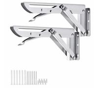 2 Supports d'Étagère Pliables, 30 cm, Charge 75 kg, Acier Inoxydable | Verrouillage à 90° et design pliable pour créer un support mural solide et gain de place pour étagères et plans de travail.