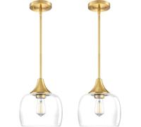2× Suspension à piles moderne à LED sans fil rechargeable avec télécommande, éclairage dimmable 9 couleurs, sans installation complexe idéale pour décoration intérieure et ambiance chaleureuse.(Brass)