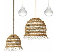 Lumisky Suspension nomade HAWAII LONG NOMAD, poly rotin, LED blanc/RGB, Lot 2 H35/45 cm beige