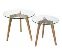 2 Tables basses rondes en verre Beige G