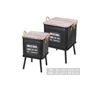 Urban Living "LOFT & Metal Set DE 2 Tables Caisse Metal avec Pied ET Anse en Corde Noir
