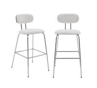 2 tabourets de bar décor bois courbé teinté noyer et tissu déperlant blanc. pieds métal chromé - L 44 x P 51 x H 103cm - Erin