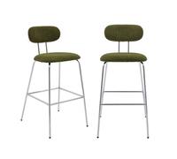 2 tabourets de bar décor bois courbé teinté noyer et tissu déperlant kaki. pieds métal chromé - L 44 x P 51 x H 103cm - Erin