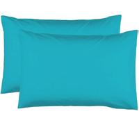 2 Taies d'oreiller 50 x 70 cm - Bleu Turquoise - 100% Coton 57 Fils