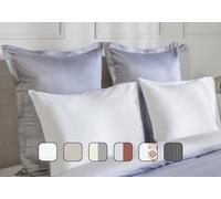 2 Taies d'oreiller Satin de coton Emma 65x65 - Réversible Gris Bronze & Blanc Crème