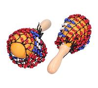 2 tambourins à sable et à maillet, instrument de musique à percussion manuelle, design en filet avec perles rouges et bleues et manche en érable, idéal pour les jeux de fête et