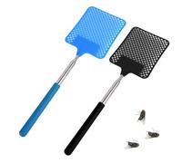 2 × Tapette à Mouches, Extensible à Mouche, Tapetteà Mouche Telescopique avec Poignée Télescopique en Acier Inoxydable, Tapetteà Mouche Main, Portable Tapettes Anti Moustique pour Insectes,Noir + Bleu