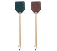 2 Tapettes à Mouches en Cuir, Longue Tapette Mouches Attrape-Mouches Manuel Robuste avec Poignée Bois & Corde Suspension Tapette Guêpes Creuse Motifs (Vert Foncé, Marron)
