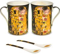 2 Tasses à café grand set 250ml Tasses avec cuillère "Baiser" Gustav Klimt Idée cadeau Porcelaine
