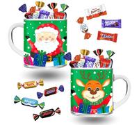 2 Tasses en verre de Noël garnies de 20 chocolats assortis : Célébrations, Milka, Kinder Schokobons et Mini Bueno, Daim | Un cadeau Original pour gâter les Gourmands à Noël