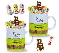 2 Tasses garnies de 20 chocolats de Pâques: KINDER Schokobons, Moulage Lapin, Figurines et Œufs | Prêt à Offrir