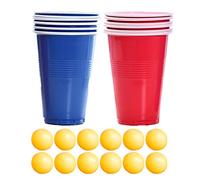 2 Tennis Table, Coupes Tennis Table Beer Drinking Pong, Ensemble Tasses Rouges et Bleues avec 12 Verres et balles pour Bar, Adultes, extérieur, pub et Camping