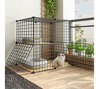 2 Tier Cat Cage Indoor Large Collapsible Pet House, Guinea Pig Metal Wire Cat Villa, Ideal for 1-2 Cats, Black, 75x49x73cm