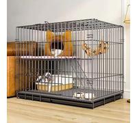 2-Tier Foldable Outdoor Cat Enclosure, Portable Cat for Cats, Ferrets, Chinchillas & Rabbits, Pull-Out Tray, Indoor & Outdoor Use, Black, Ideal for 1-2 Small Pets