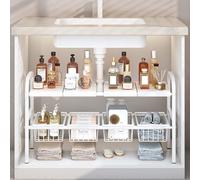 2 Tier Under Sink Organizers and Storage Rack Expandable Cabinet Shelf Rack with Removable Panels and Storage Basket ,Under Counter Storage Organizer for Kitchen, Bathroom(2)