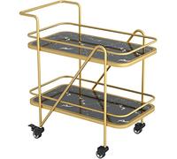 2 Tiers Kitchen Trolley Serving Cart on Wheels,Metal Bar Trolley Carts with 2 Wood Storage Shelves Mobile Bar Cart Kitchen Serving Bar Cart for Home,Living Room,C Black(A)