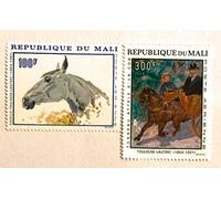 2 Timbres de Collection de la république Centrafricaine, Authentiques et Neufs de 1967. Poste aérienne n°51 et 52. Art, Peinture de Toulouse-Lautrec, Cheval. par des Livres Express