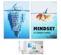 2 toiles décoratives modernes sans cadre"Mindset is Everything"20×30 cm | 2 pcs 20×30 cm requin poisson rouge et iceberg, sur toile de peinture, incluant une nano colle double face ronde
