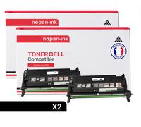 2 Toner pour DELL 593-10289 Black 9000 Pages avec Dell 3130cn