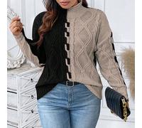 2 tons Chandail tricoté à col roulé avec épaules tombantes, pour pull tricoté d'hiver, automne 0XL,1XL,2XL,3XLBlocs de couleurTricots