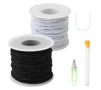 2 Tours Fils Elastique pour Bracelet, Noir et Blanc Cordon d'Artisanat 1mm*100M, Cordon Elastique avec Ciseaux et Aiguille à Perles, pour Colliers, Bracelet, Perle, Bijoux, Macramé, Artisanat DIY