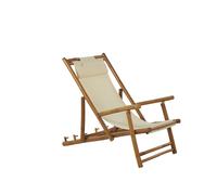 2 Transats De Type Chilienne En Bambou Naturel Avec Accoudoirs Et Toiles Blanc Cassé Blanc