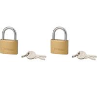 2 Type 1 Padlocks With Shackle,35 Mm Gold For Indoor Use ¿ Double Pin Lock ¿ Brass Body,2 Sets 2 Steel Keys ¿ Shackle Diameter 5.5 Mm,Height 20 Mm,Useful Width 19 Mm,Nickel-Plated Cemented Steel