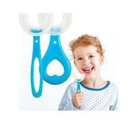 2 U-shaped Children's Toothbrushes (blue), Food Grade Soft Silicone Brush Heads, 360 Cleaning
