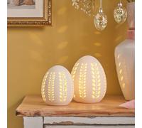 2 Œufs Lumineux LED en Porcelaine avec Motifs Découpés