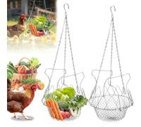2 UNITɠÉlément Nourriture Poules Suspendue Légumes, Mangeoire Poules, Mangeoire Anti Nuisible Poule, Accessoires Poulailler, Pliable 42 cm (16,5 Pouces) 4 Chaînes, Distributeur Fruits Poules Volaille