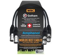 2 unités - 0,3 m - Gotham Gac-4/1 (Noir) - Star Quad, Double Blindage équilibré mâle vers Femelle câble Micro avec connecteurs XLR Amphenol Argent