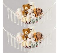 2 Unités Hamac de Rangement pour Jouets, sac de Rangement pour ours en peluche à suspendre, Hamac pour Jouets de Style Bohème, Filet de Rangement d'angle pour Chambre d'enfant, Beige