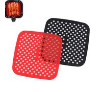 2 UnitéS Tapis de Sol en Silicone Premium Friteuse pour D'Air CarréE Sans Huile 21,5 X 21,5 cm, Grille Air Fryer, Accessoires de Rechange pour Friteuse, Réutilisables, Anti-AdhéSifs, Sans BPA