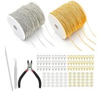 2 Volumes Chaine Acier Inoxydable 10m Or et Argent, Chaine Fabrication Bijoux avec 60 Fermoirs & 120 Anneaux Kit Création Bijoux DIY avec Pinces et pince à épiler pour l'artisanat de Colliers DIY
