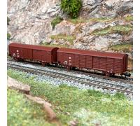 2 wagons couverts Gbs 258, portes coulissantes, DB, Ep V - FLEISCHMANN 826213 -