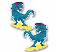 2 x 10 cm T-Rex Surfer sticker en vinyle pour ordinateur portable pour voiture dinosaure Surf # 9666 - 8.5cm Wide x 10cm Tall