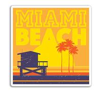 2 x 10cm Miami Beach États-Unis autocollants en vinyle autocollant de voiture - bagages Voyage Cadeau # 19233 (10 cm de large)