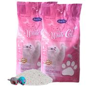 2 x 15 litres de litière pour chat Lyra Pet® White Cat® Pure Sensitive à base de bentonite, sans parfum + 2 souris