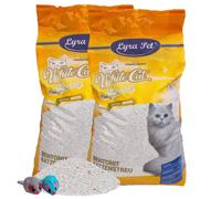 2 x 15 litres Lyra Pet® White Cat® litière pour chats bentonite parfumée à la poudre de bébé + 2 souris