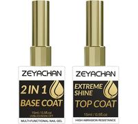 2 X 15 Ml No Wipe Top Coat And Base Coat Semi Permanent Set, Uv Gel Polish Base And Transparent Top Coat, Soak-Off Uv/Led, Long Lasting And Durable ¿ Salon Quality ¿ For Beginners