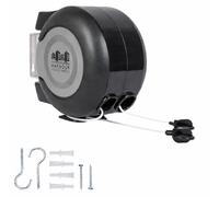 2 x 15M Étendoir à Linge Rétractable à Double Cordon - Noir - 1x Extensible Plein Air l'Intérieur Robuste Fort Fixation Murale Double Vêtements Séchage Séchoir Bobine - par Harbour Housewares
