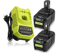 2 x 18V 8.0Ah Remplacement pour Ryobi 18V Batterie + 9.6V-18V 3A Chargeur pour Ryobi Outils électriques P106 P107 P108 P102 P103 Auto-LED (Noir)