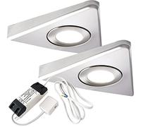 2 x 2.6 W LED Meuble de cuisine Triangle d'éclairage spot et pilote kit- Finition en acier inoxydable - Blanc naturel - Down lumières sous placard - Cablefinder