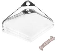 2 x 2 m Transparent Tarpaulin with Eyelets 400 g/m² Waterproof PVC Tarpaulin Outdoor Protective Tarpaulin with 10 m Rope for Gardens,Greenhouses,Plants,Pools,Garages