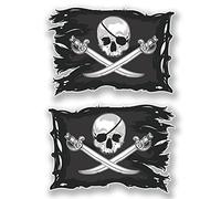 2 x 20 cm Jolly Roger crâne drapeau pirate Stickers muraux en vinyle Têtes de mort pour ordinateur portable # 6623 - 20cm Wide x 14cm Tall