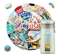 2 X 50 pcs America Voyage Autocollants, USA Sticker Voyage Ensemble, Rétro Voyage Autocollants, Autocollants en Vinyle Imperméables pour Ordinateur Portable Casque Moto Planche à Roulettes